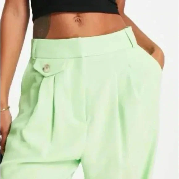 River Island Pleated Tapered Trousers LIME green, Size 4 US / 8 UK, women’s - Picture 4 of 9